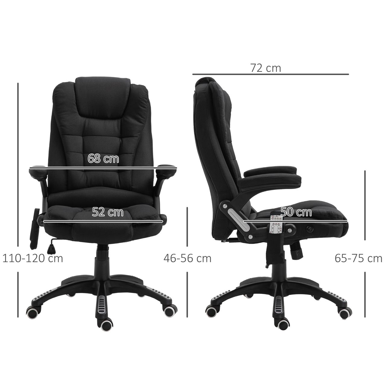 Vinsetto Massagesessel Chefsessel mit Massagefunktion höhenverstellbarer Drehstuhl ergonomischer Gamingstuhl Bürostuhl massage Schwarz 68 x 72 x 110–120 cm