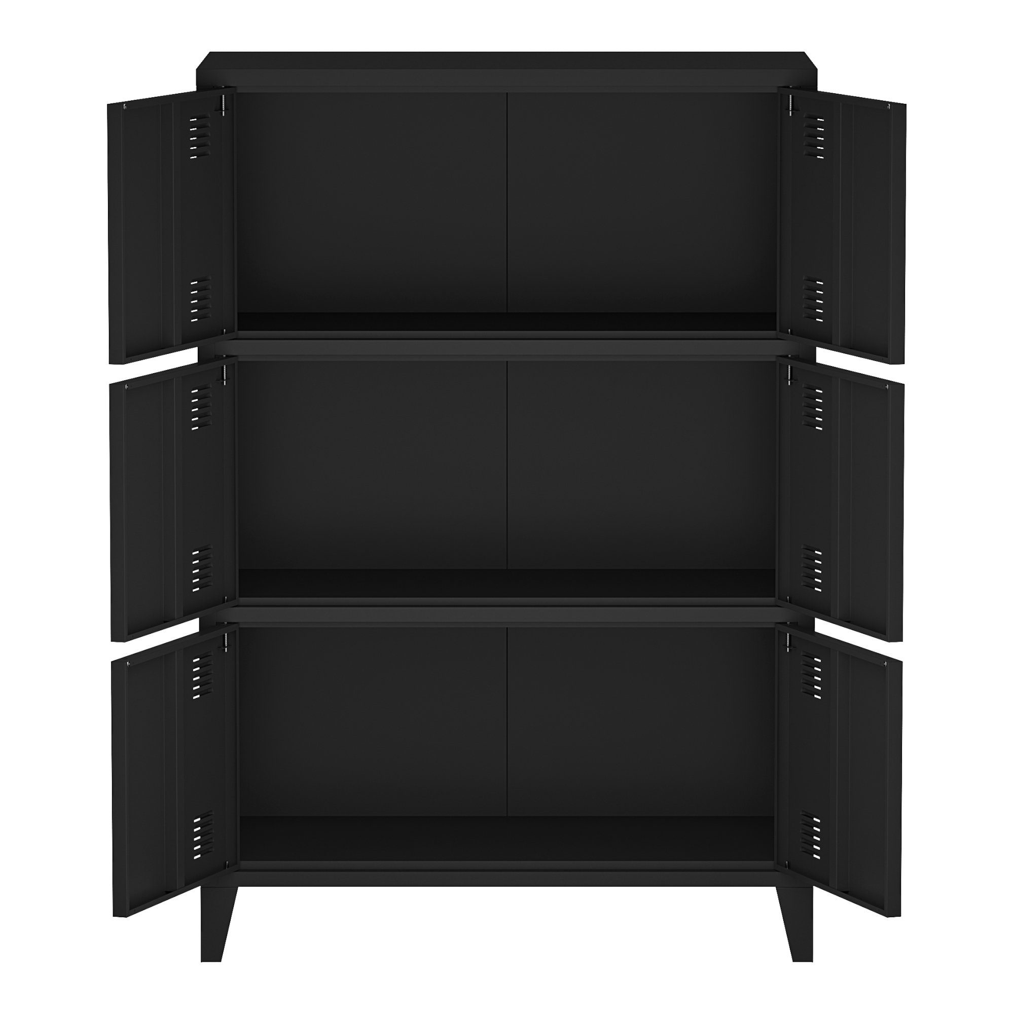 en.casa Mehrzweckschrank Hamina Büroschrank mit 6 Türen 80x140x113 cm Schwarz