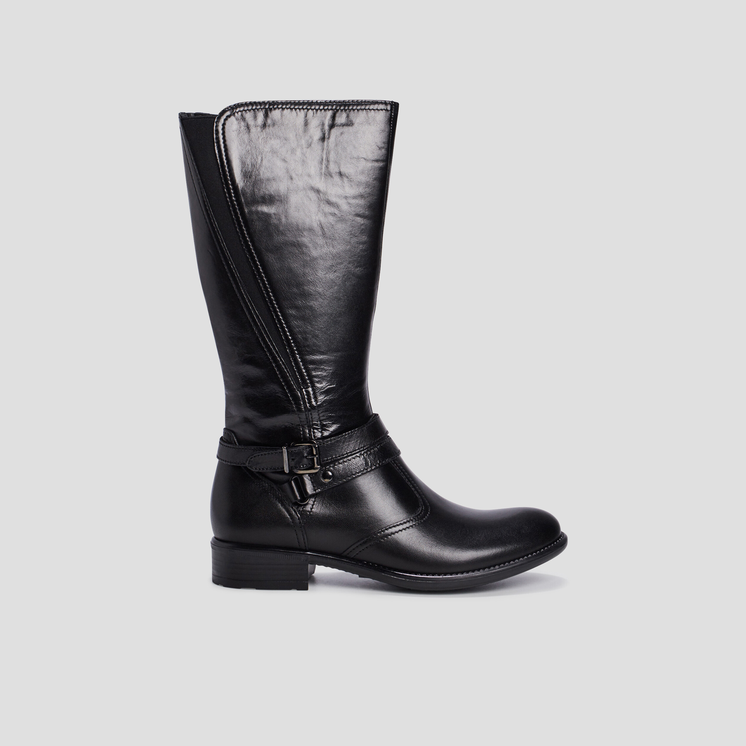 Bottes zippées en cuir avec brides noir fille | La Halle