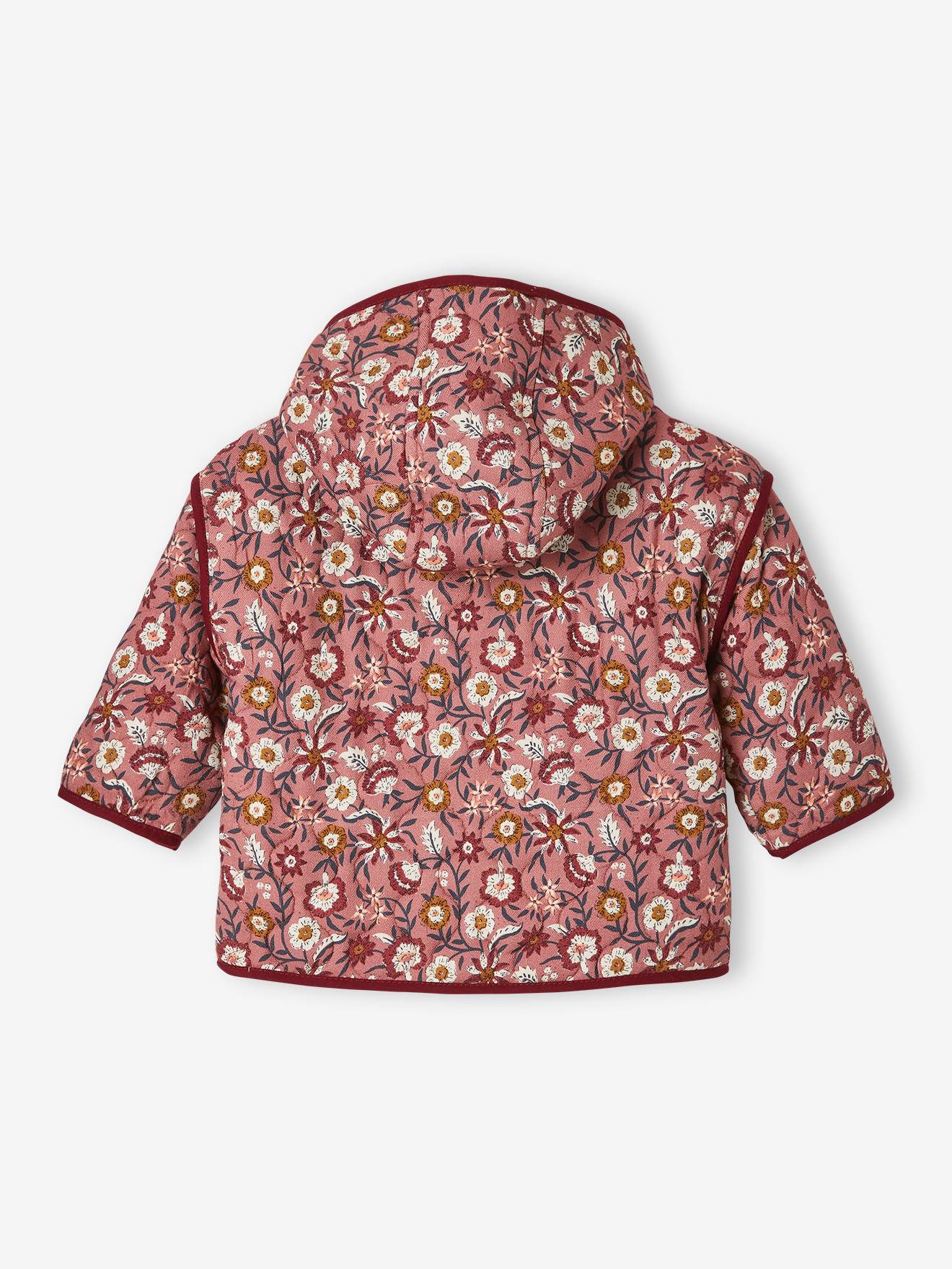 Veste matelassée bébé avec capuche bordeaux imprimé