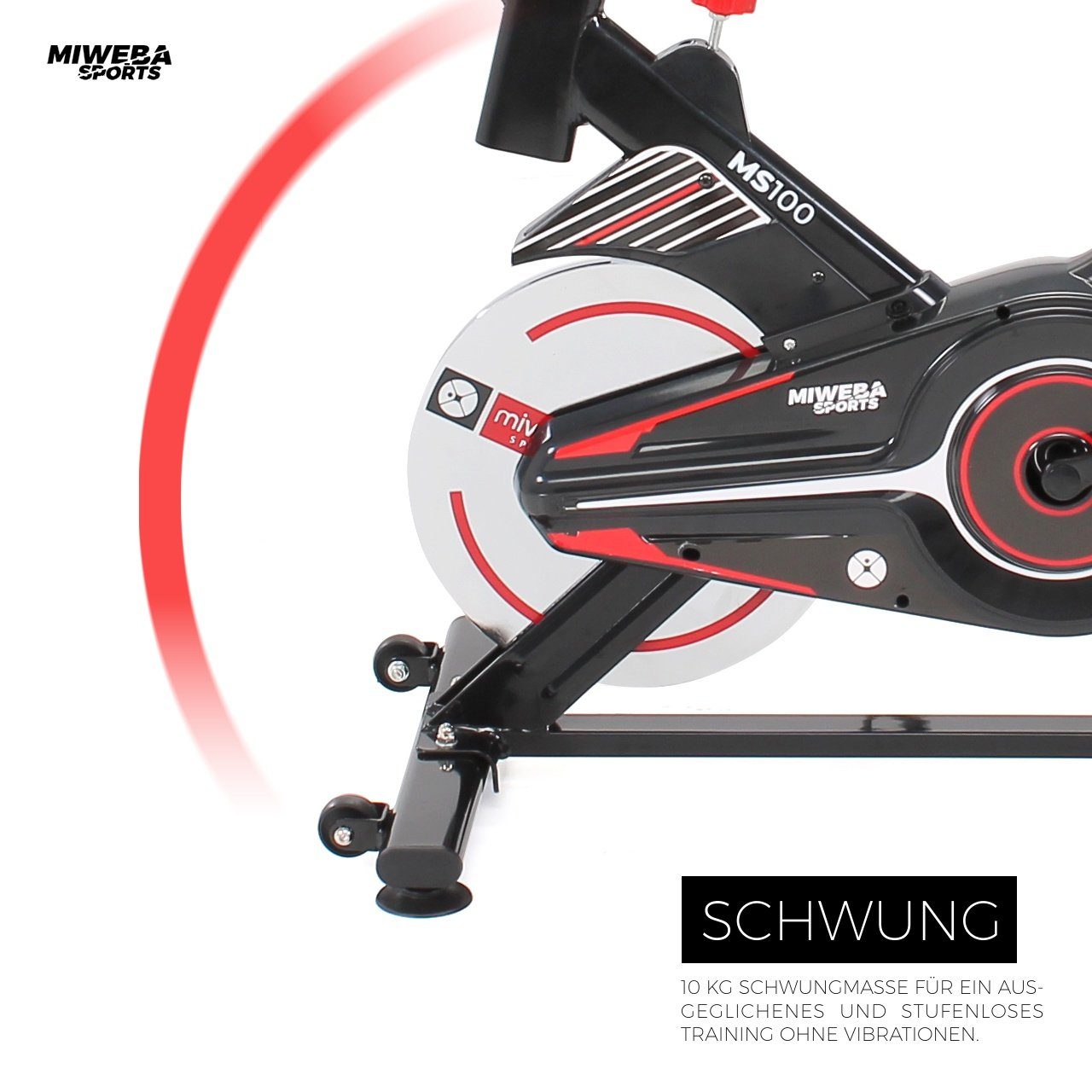 Miweba Sports Speedbike Profi Indoor Cycle Bike MS100 - 10 Kg Schwungmasse (Sportgeräte für zu hause, Heimtrainer Fahrrad, Trimmrad, Fahrradtrainer, Cardio, Sport, Training, Ganzkörpertraining, LCD Display, Pulsmesser, 2in1 Schlaufenpedale, Not-Stopp