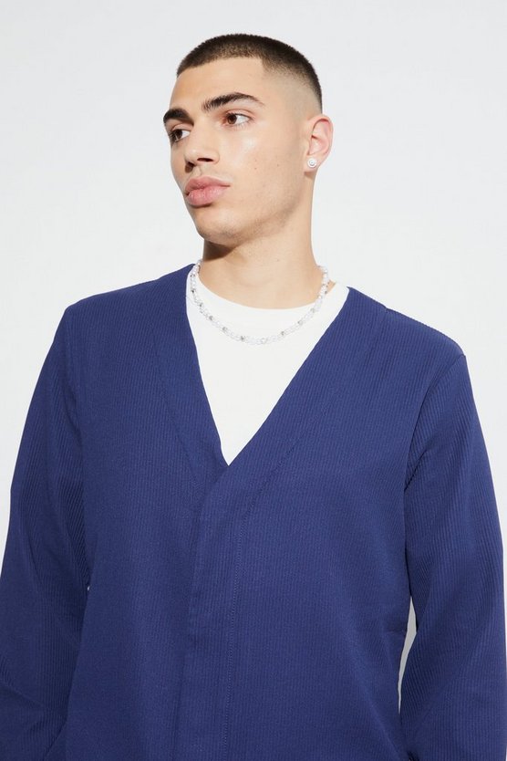 Kragenloser Slim-Fit Blazer mit verdeckten Knöpfen