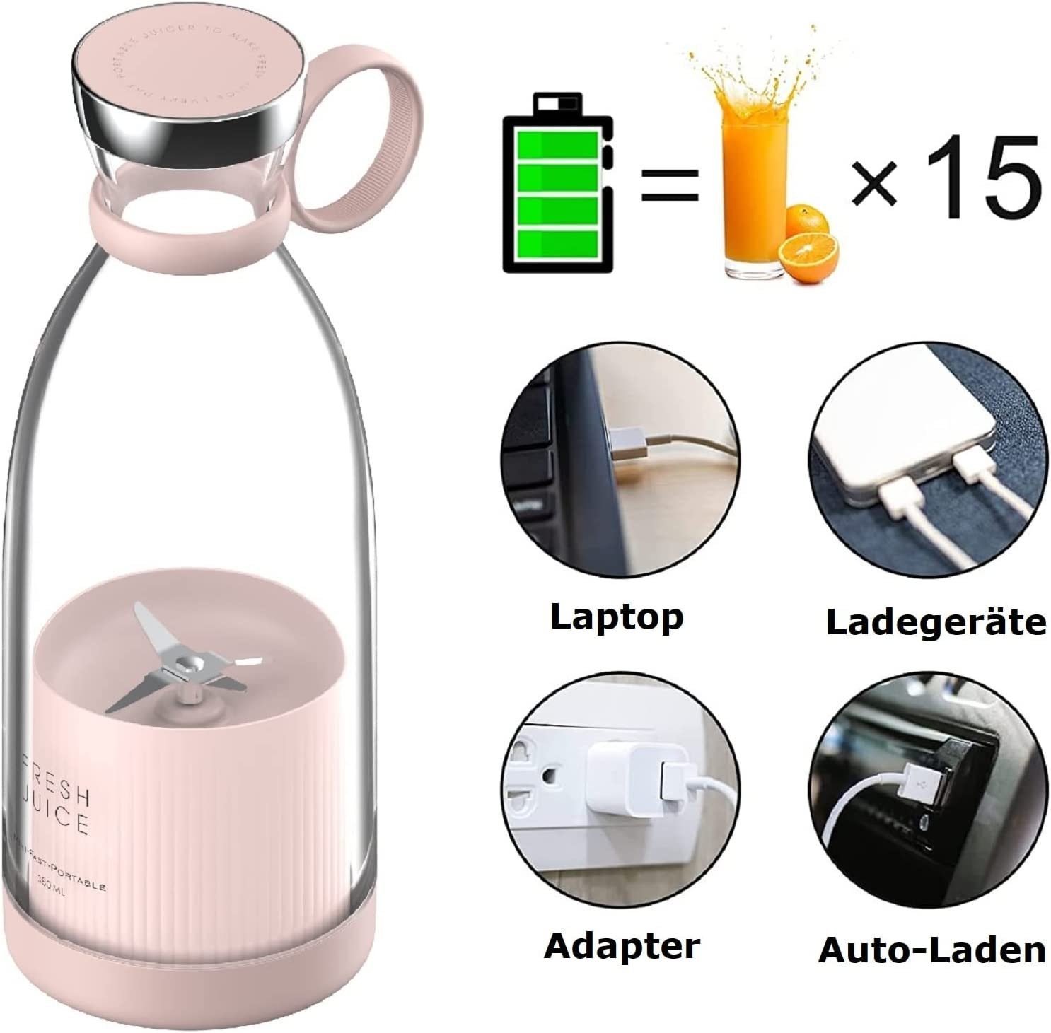 Aoucheni Smoothie-Maker Blender Smoothie Makers,350ml mit USB-Ladegerät
