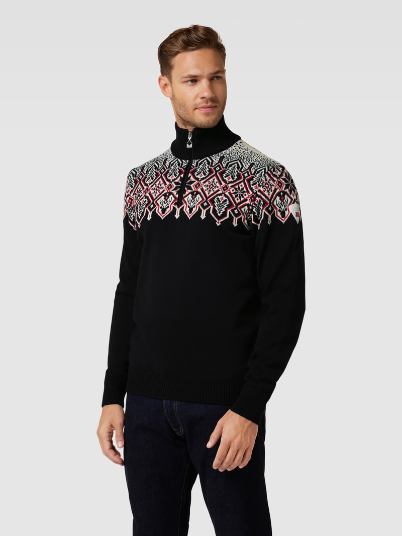 Strickpullover mit Allover-Muster Modell 'Winterland' in marineblau