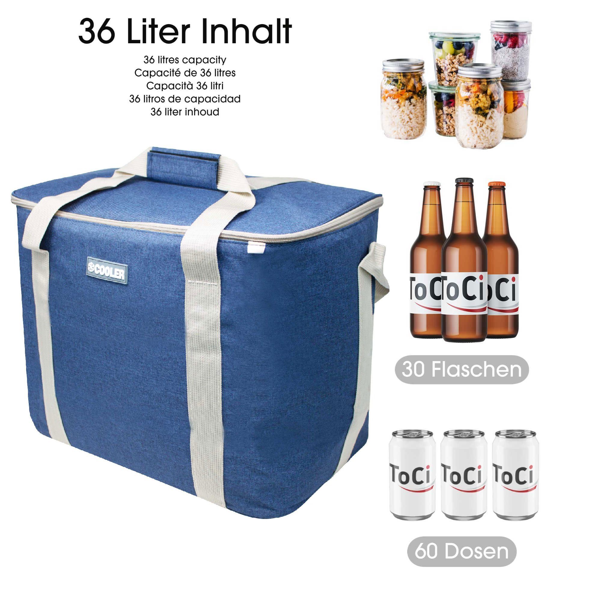 ToCi Kühltasche 36 Liter große Kühltasche Kühlbox Thermotasche Camping Navy-Blau