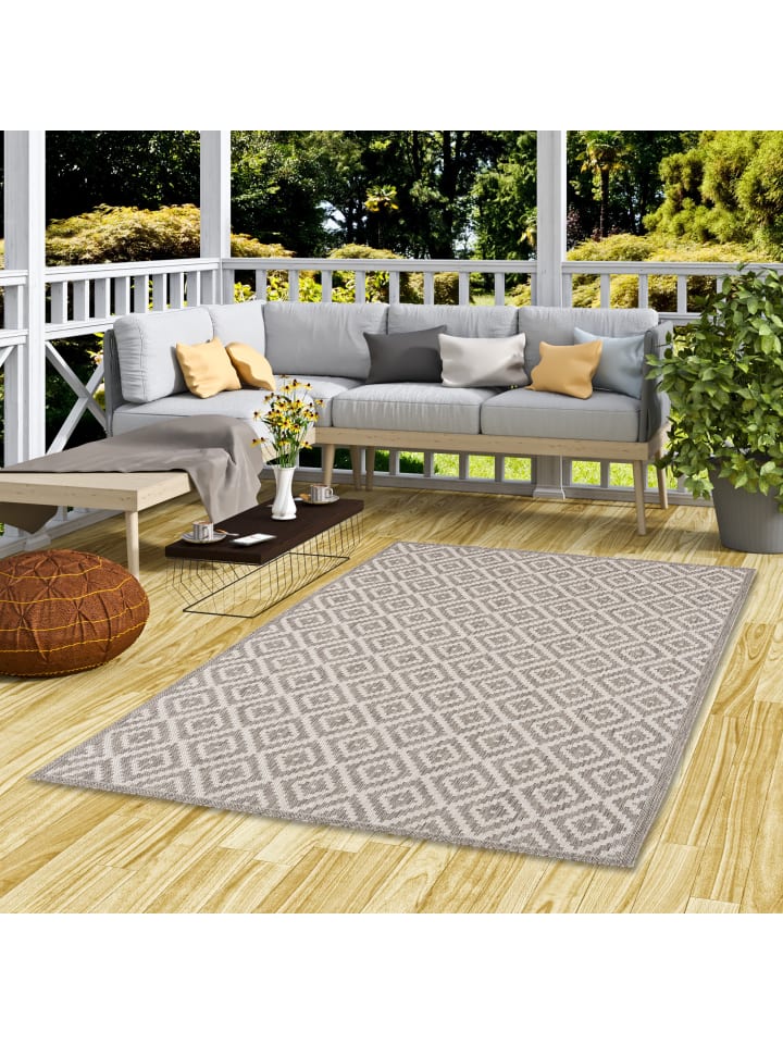 Pergamon In & Outdoor Teppich Valencia Fliesenoptik in Grijs günstig kaufen