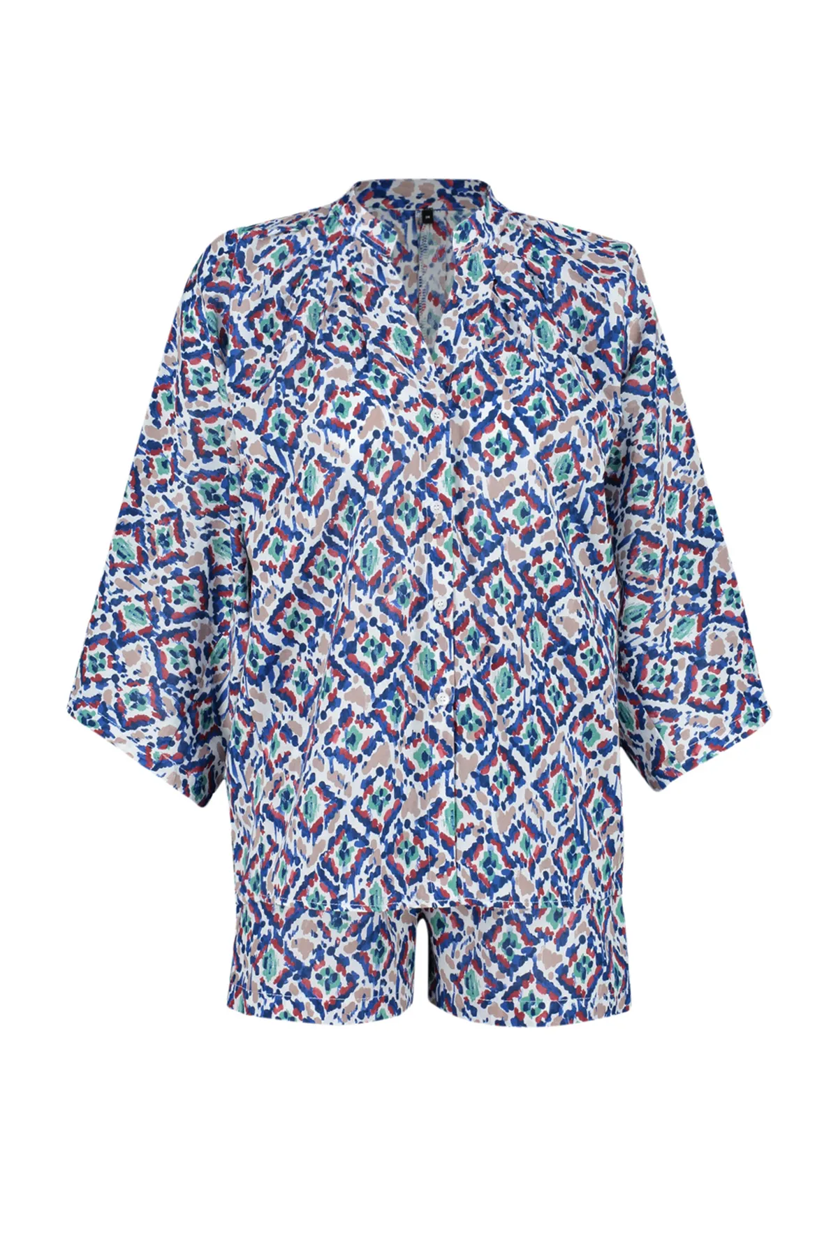 Trendyol Collection  Abstrakt gemustertes gewebtes Hemd-Shorts-Set TBESS24AU00018