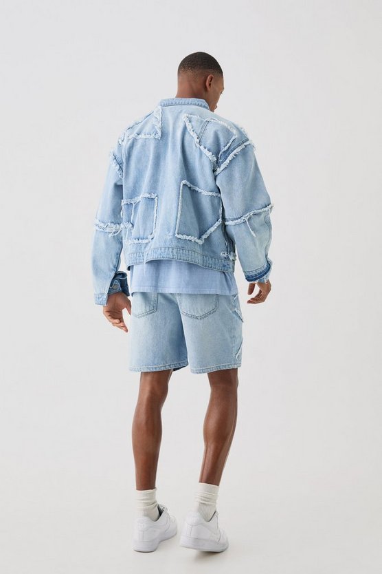 Hellblaue lockere Patchwork Jeansshorts