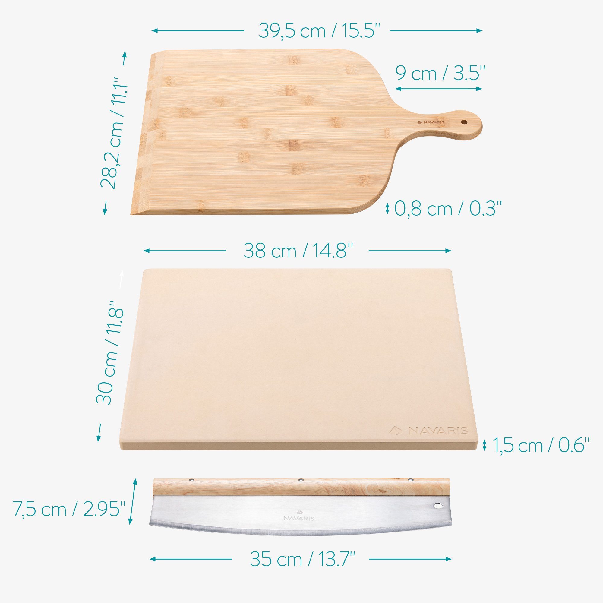 Navaris Pizzastein Pizzastein für Backofen Grill - 38x30cm - mit Zubehör und Rezeptbuch, Korderit-Keramik