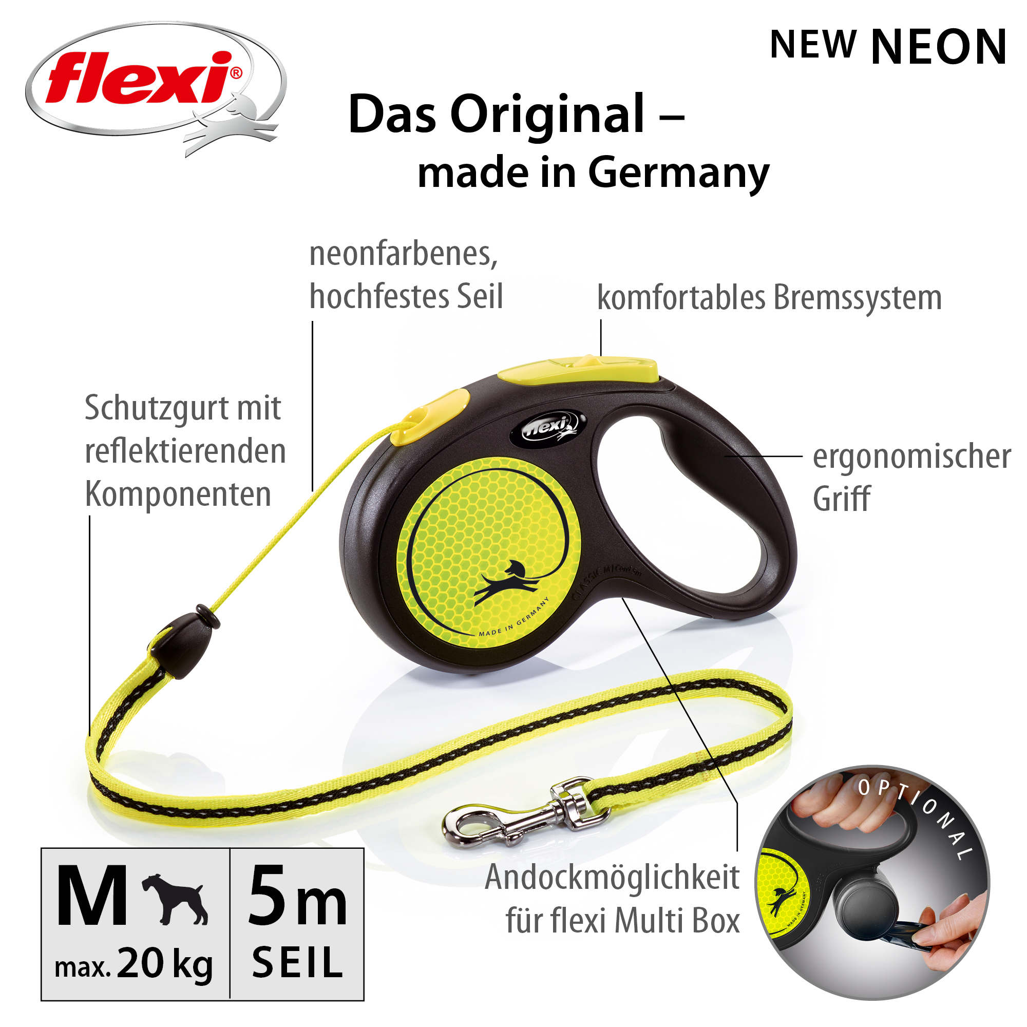Flexi Hundeleinen Flexi New Neon Seil neon M, 5 m