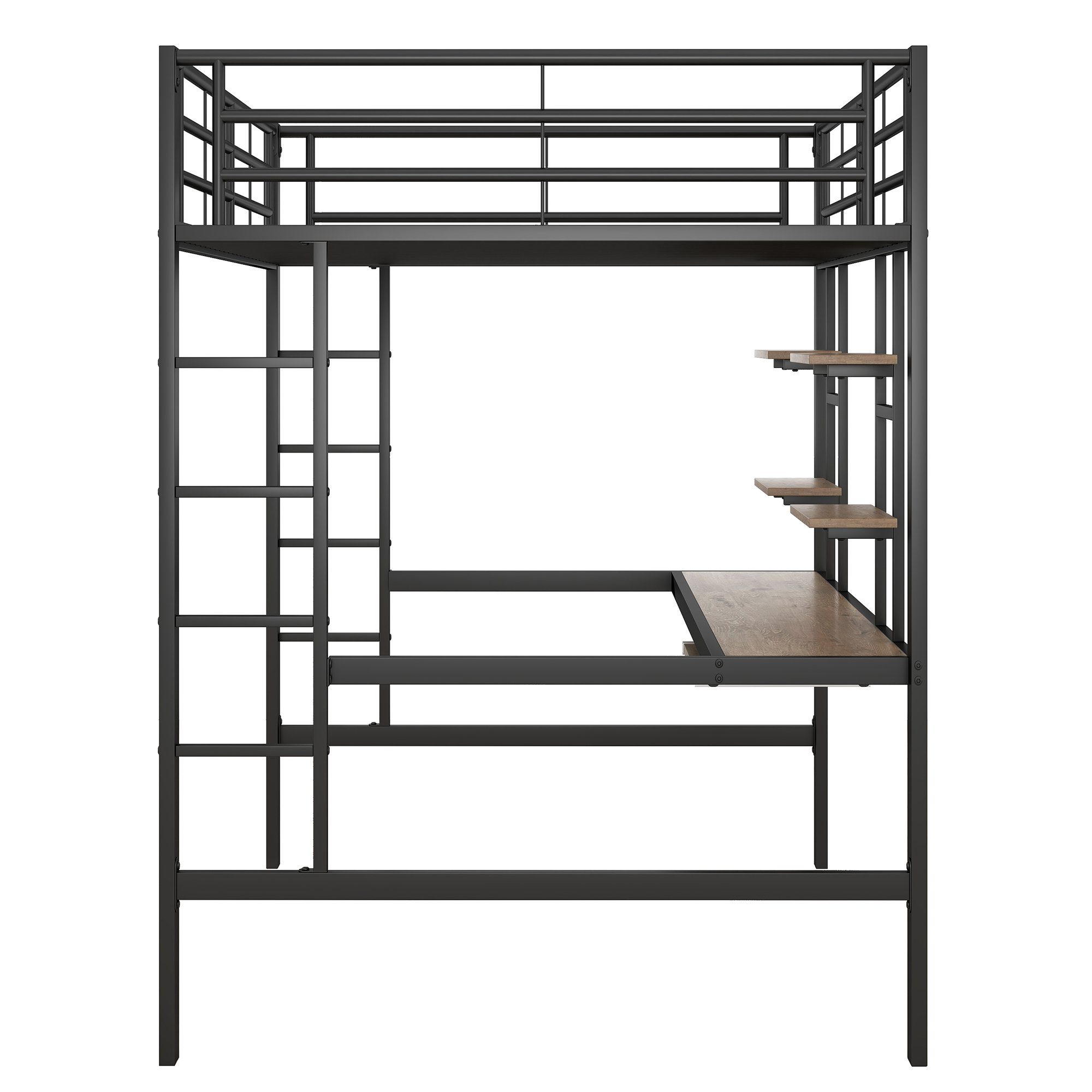 Gotagee Metallbett Jugendbett mit Schreibtisch Eisenbett 140x200cm Metallbett Hochbett