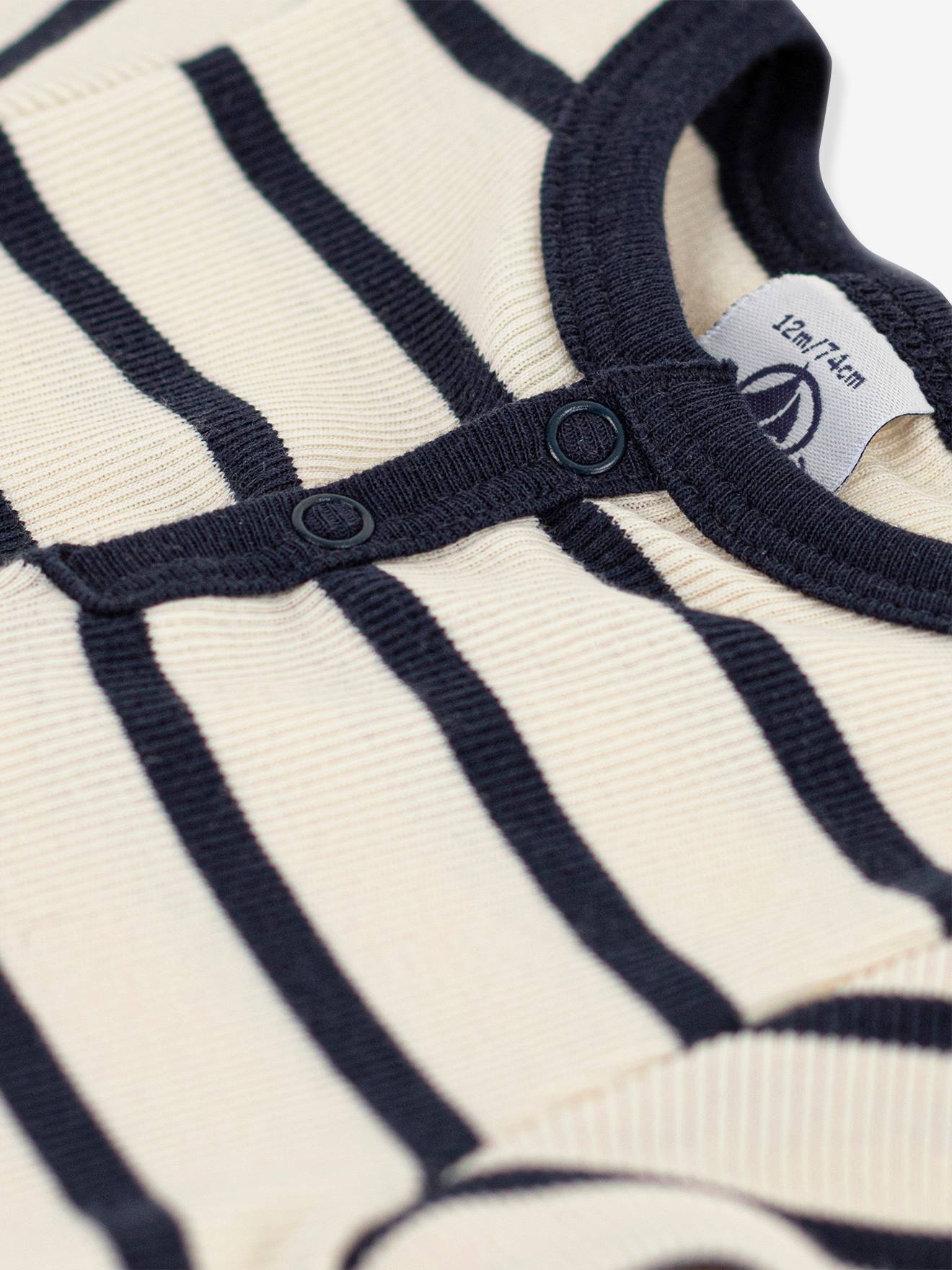 Body manches courtes col tunisien en coton bio PETIT BATEAU beige