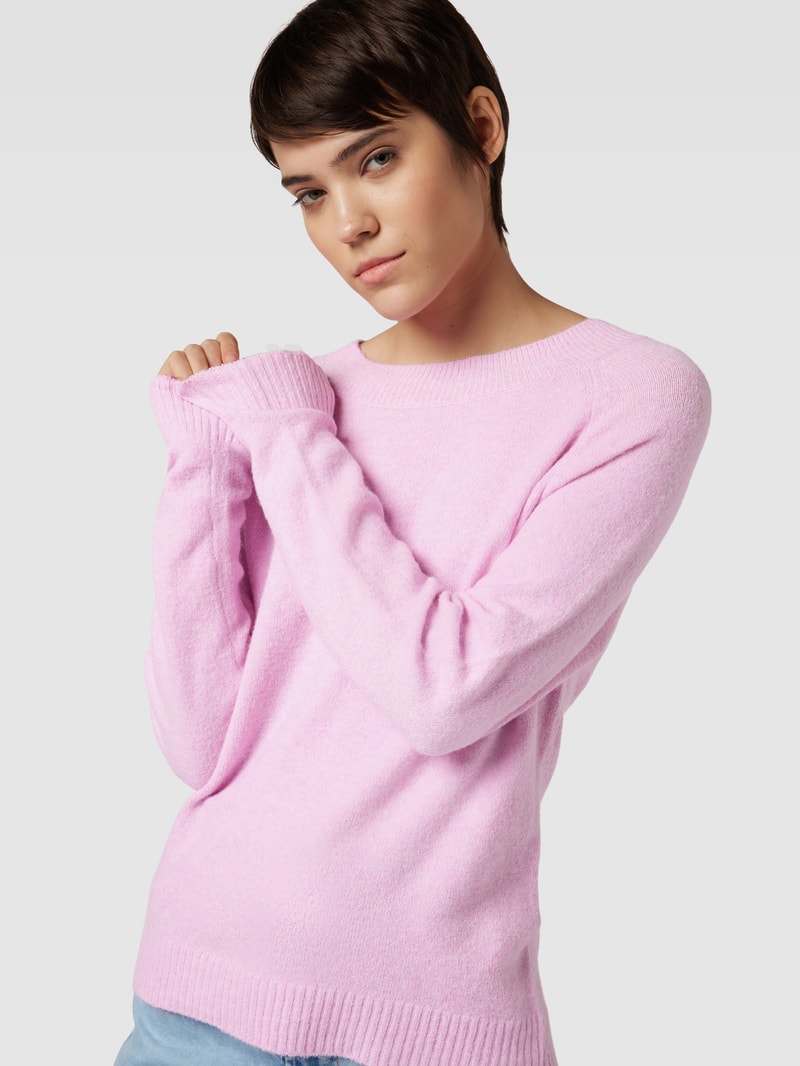 Strickpullover mit Rundhalsausschnitt Modell 'DOFFY' in hellrosa