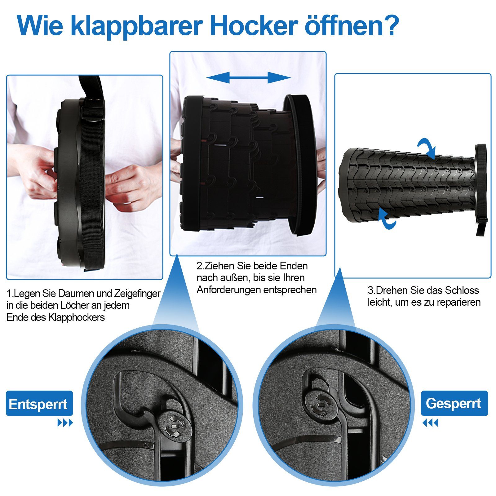 Gimisgu Klappstuhl Tragbarer Klappstuhl Klapphocker Hocker Sitz Teleskop Faltbar Schwarz