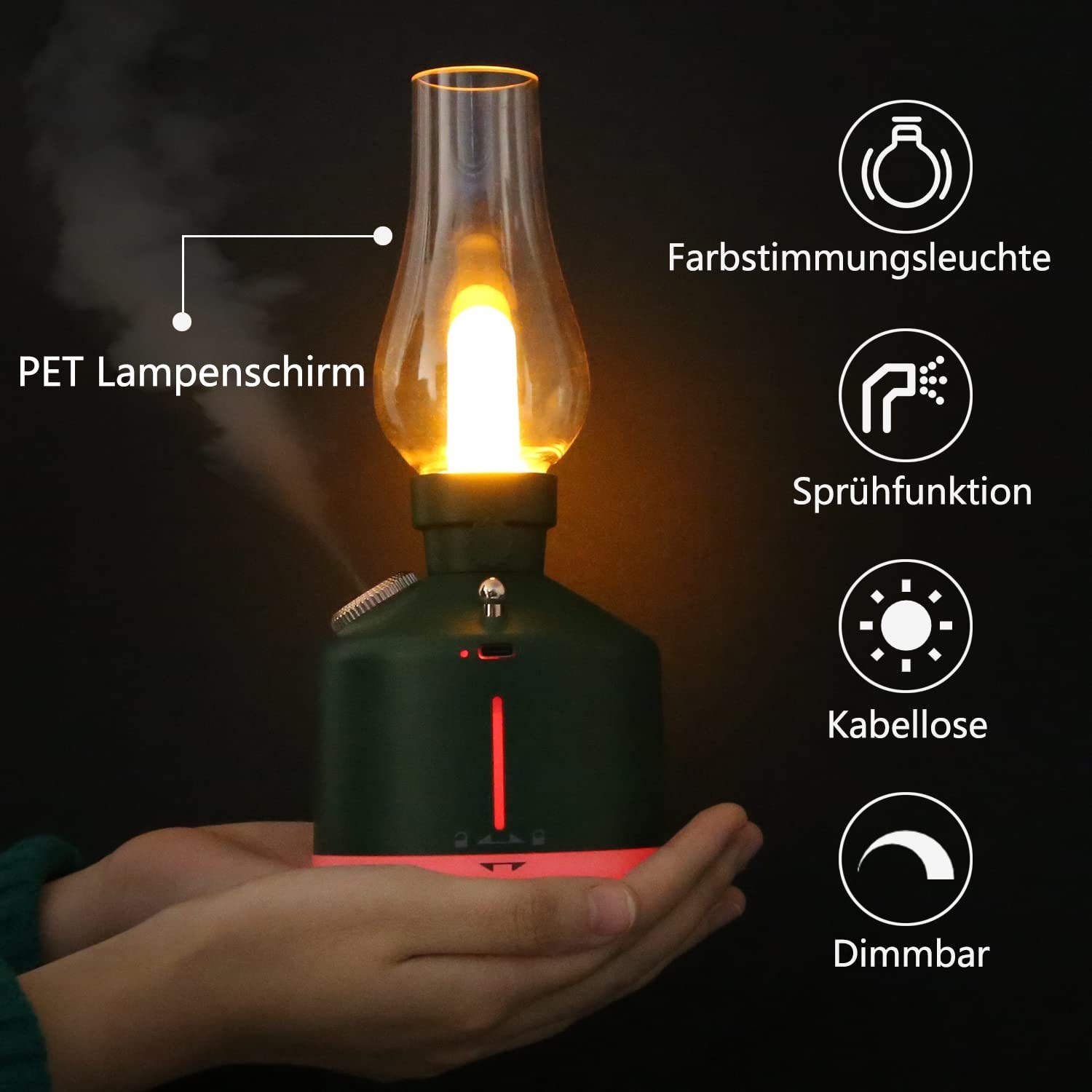 ZMH Diffuser Aroma Luftbefeuchter 260ML Vintage Dimmbar Ätherische Timer, mit LED-Lampe