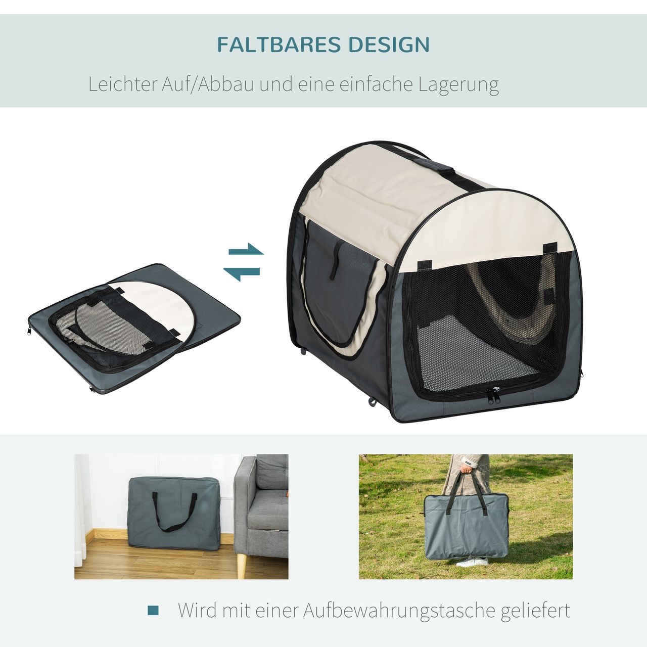 PawHut Hundebox Haustierrucksack mit Kissen faltbar Dunkelgrau 61 x 46 x 51 cm