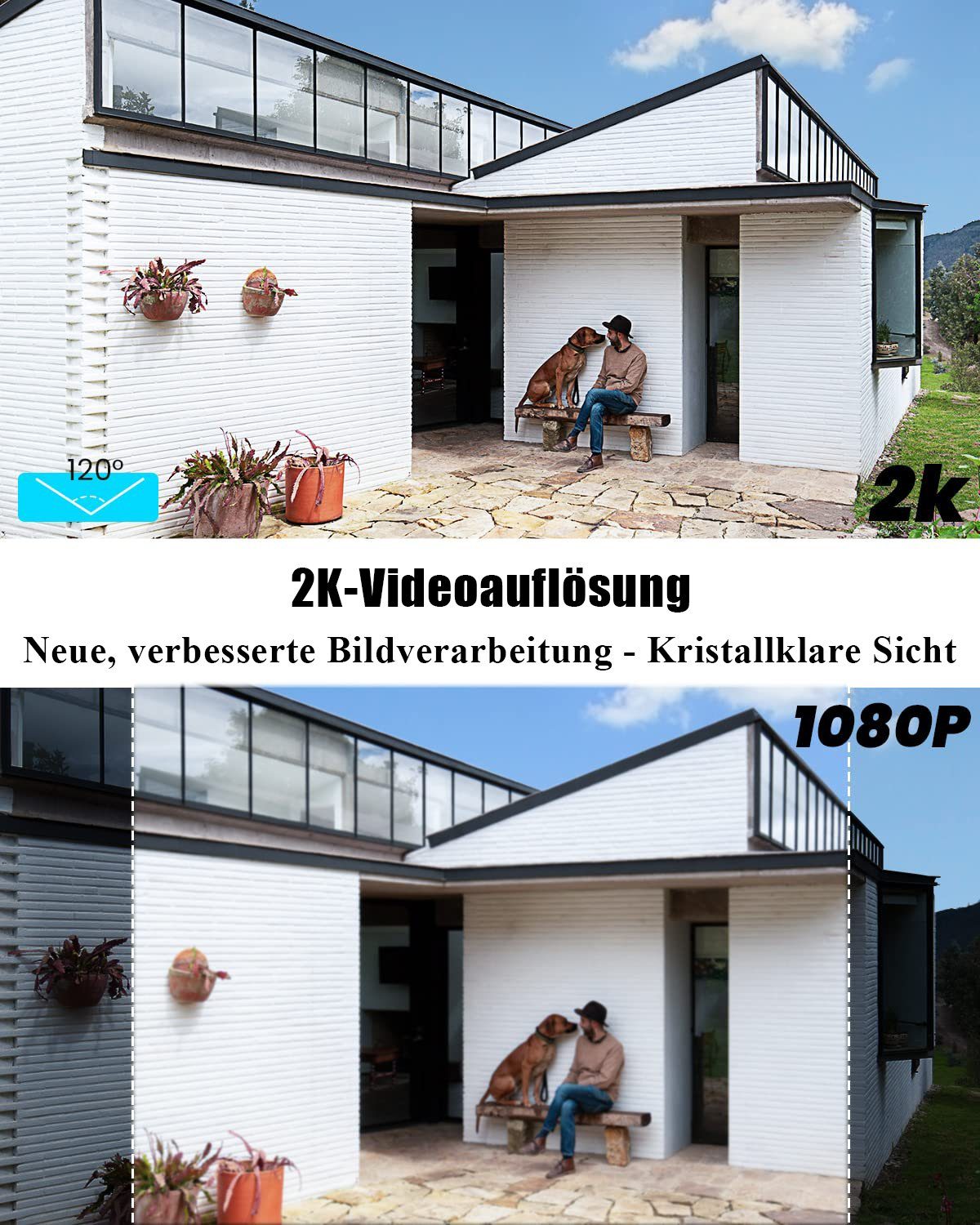 ieGeek 2K Solar WLAN Überwachungskamera Aussen Akku 355°/140° Pan Tilt IP65 Überwachungskamera (AuBenbereich, Outdoor, intelligenten KI-Algorithmus,4x Digitalzoom,Unterstützt Android/IOS und Tablet-Zugriff, Kabellose,20m Farbnachtsicht,PIR Bewegungsm