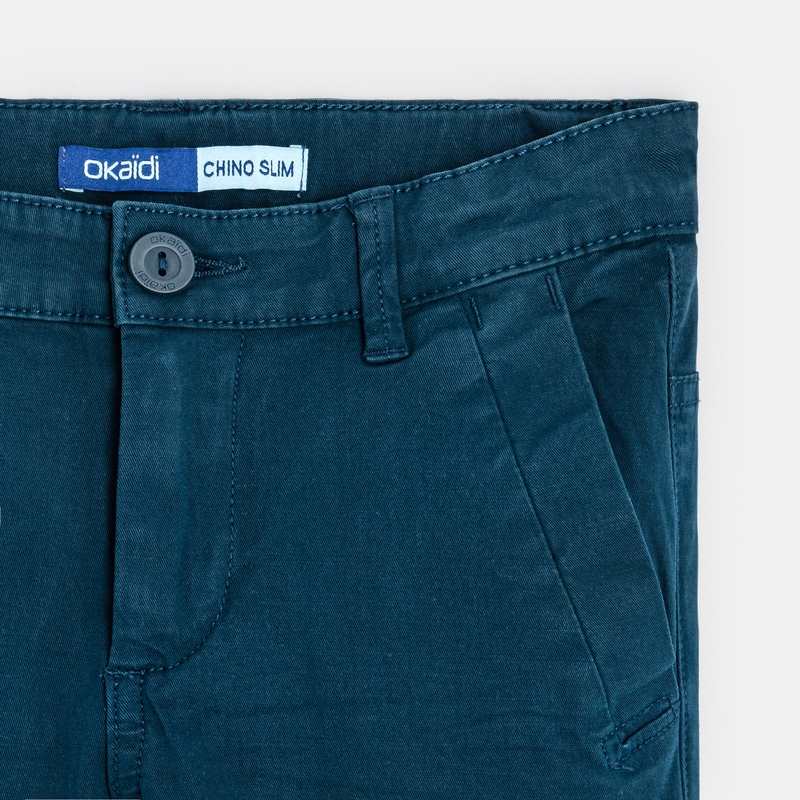 Pantalon chino en twill de coton uni bleu garçon