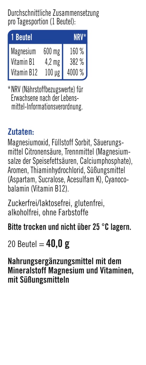 Magnesium 600 + B12 Direkt-Granulat 20 St, 40 g