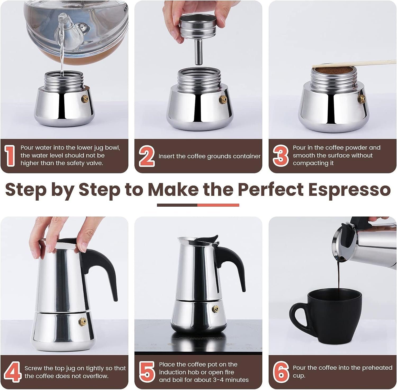 BlingBin Espressokocher Edelstahl Espressokanne Kaffe Kocher Kaffeebereiter 300/450/600ML, 0.3l Kaffeekanne, 6 Tassen/9 Tassen/12 Tassen