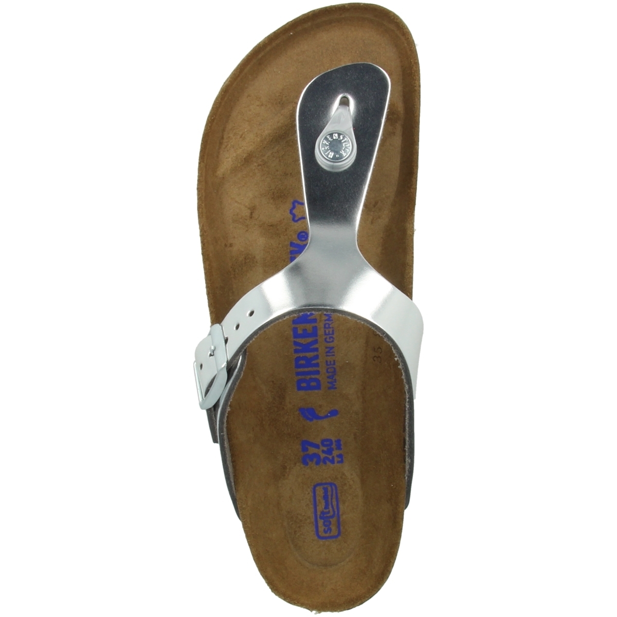 Birkenstock Gizeh SFB Glattleder Weichbettung Schmal Zehensandale silber