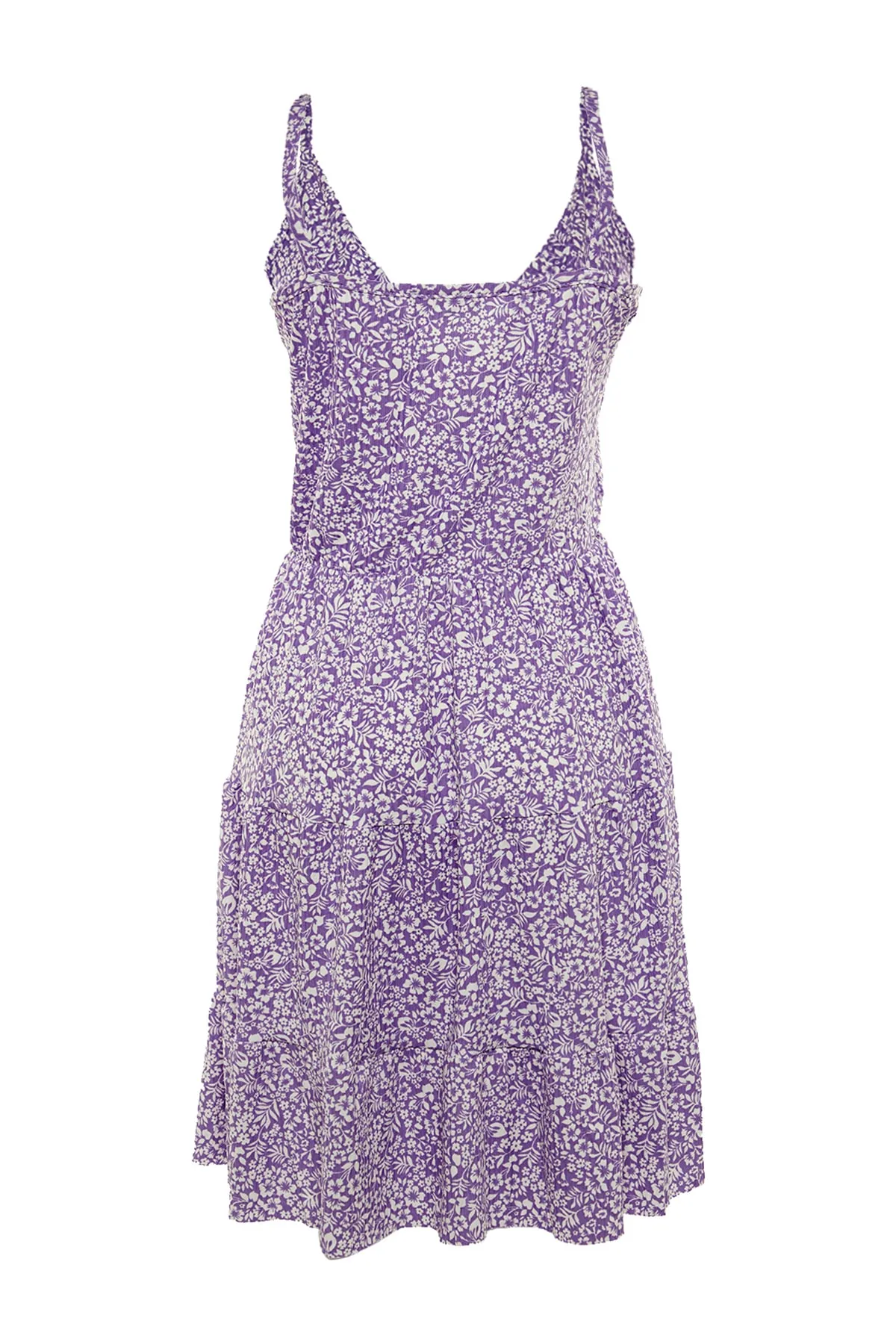 Trendyol Collection  Lila gemustertes, zweireihiges Mini-Strickkleid mit flexiblem Ausschnitt TWOSS21EL1554