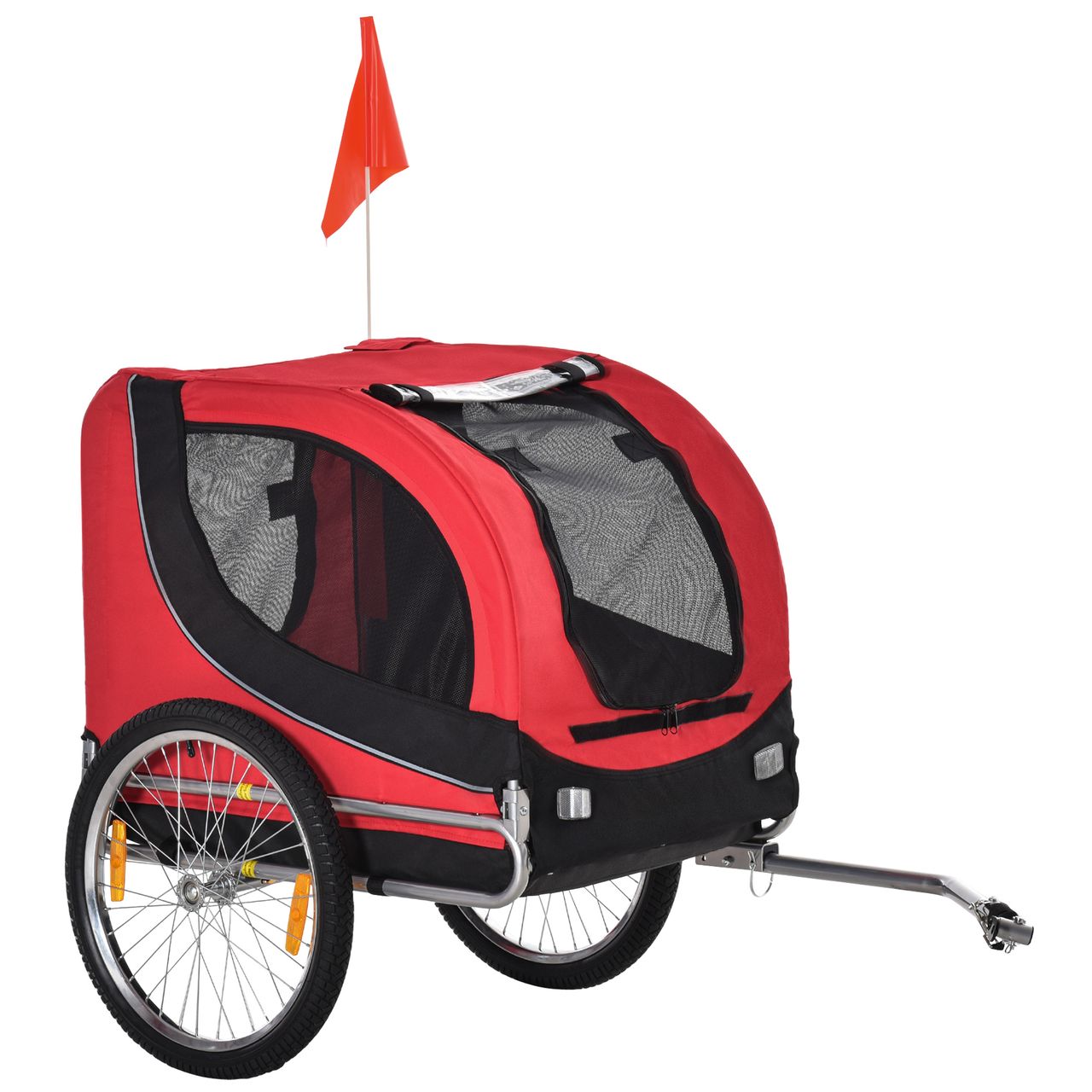 PawHut Fahrradanhänger Hundeanhänger Hunde Fahrrad Tier Anhänger Rot Schwarz