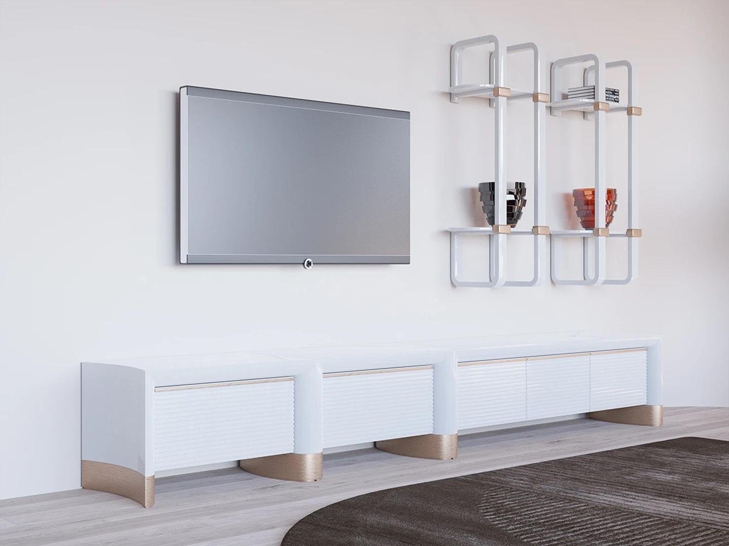 JVmoebel Wohnwand Wohnzimmer Holzmöbel TV-Ständer Design 2x Wandregale Einrichtung, (3-St., 1x TV-Ständer + 2x Wandregale), Made in Europa
