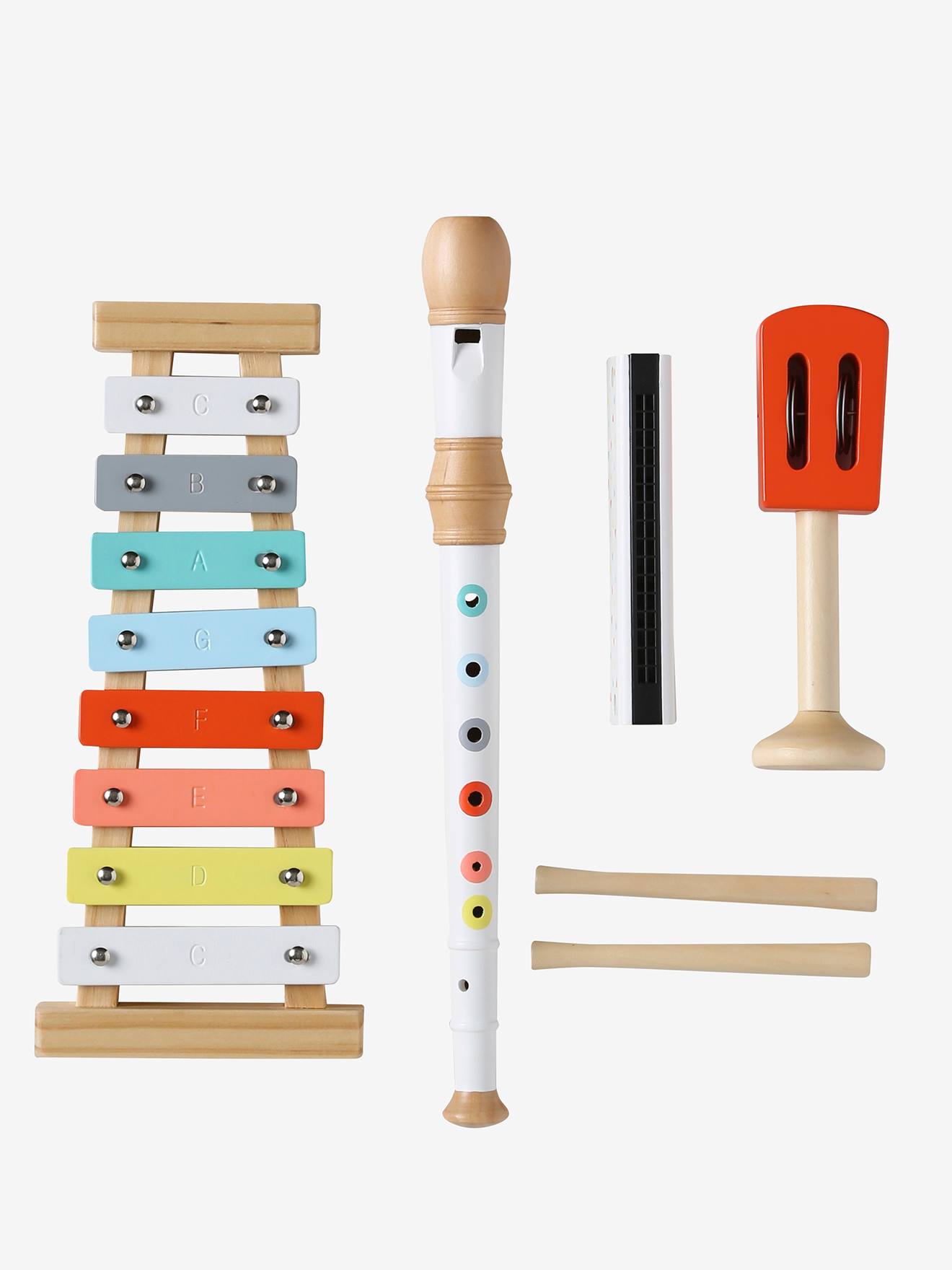 Vertbaudet 4-teiliges Set Kinder Musikinstrumente, Holz FSC - rot