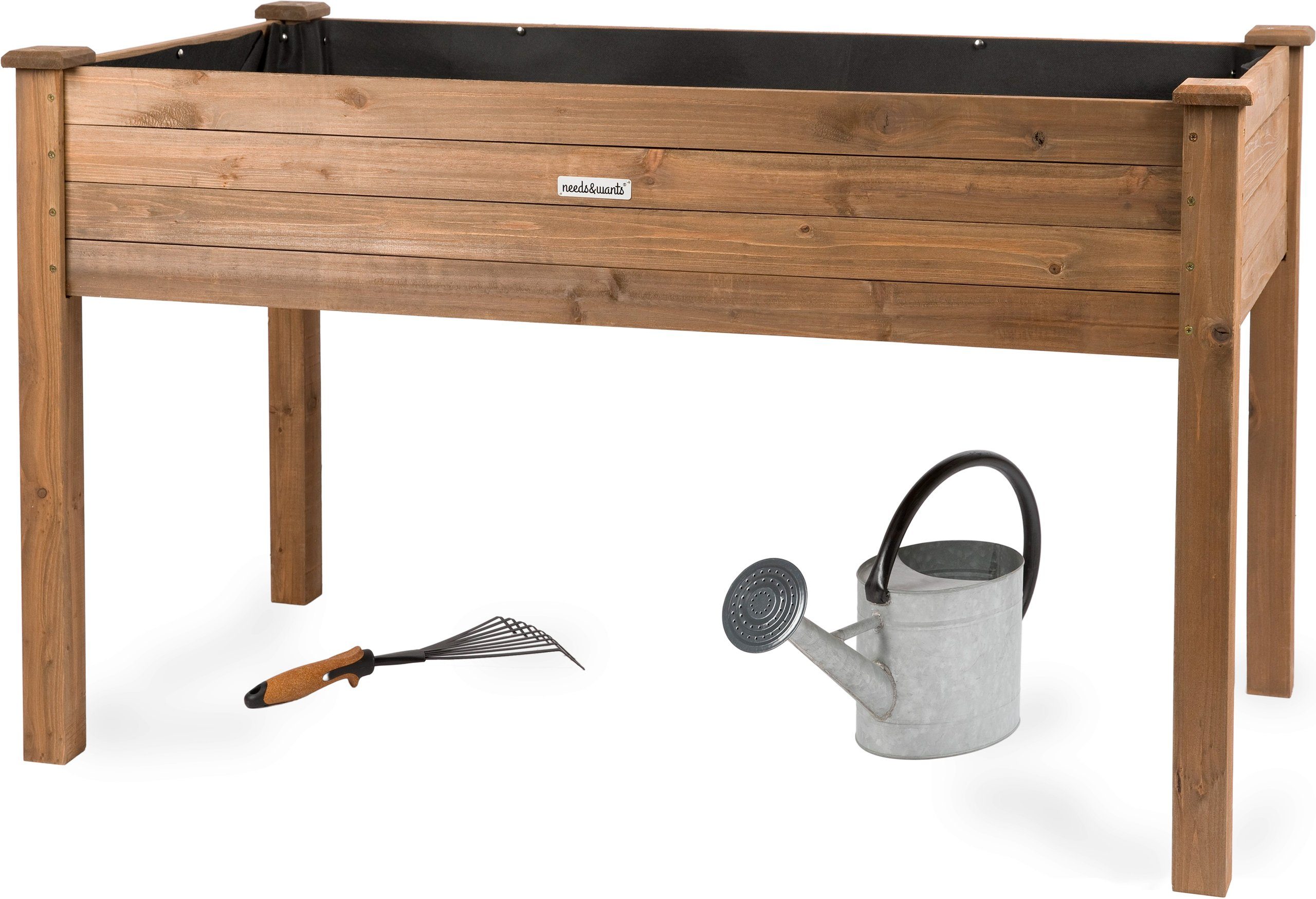 needs&wants® Hochbeet aus Holz für Garten Balkon Terrasse groß, Pflanzkasten Bausatz XL rechteckig schmal mit Vlies-Folie, Kräuterbeet Pflanzenkasten deko, 125 x 64 x 75 cm, dunkel-braun