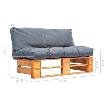 vidaXL Loungesofa Outdoor-Sofa Paletten mit Kissen in Grau Kiefernholz, 1 Teile