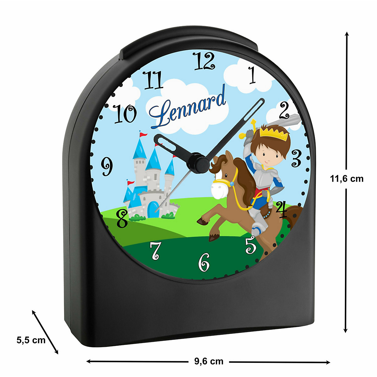 Kinder Funkwecker personalisiert mit Namen Ritter Atom-/Funkuhr, 12-Stunden-Anzeigeformat, Schlummerfunktion, Nachtlicht, Geräuschlos/Ohne Ticken