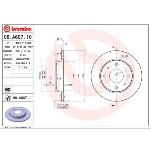 08.A607.11 BREMSSCHEIBE BREMBO HA  VP2 - ATU