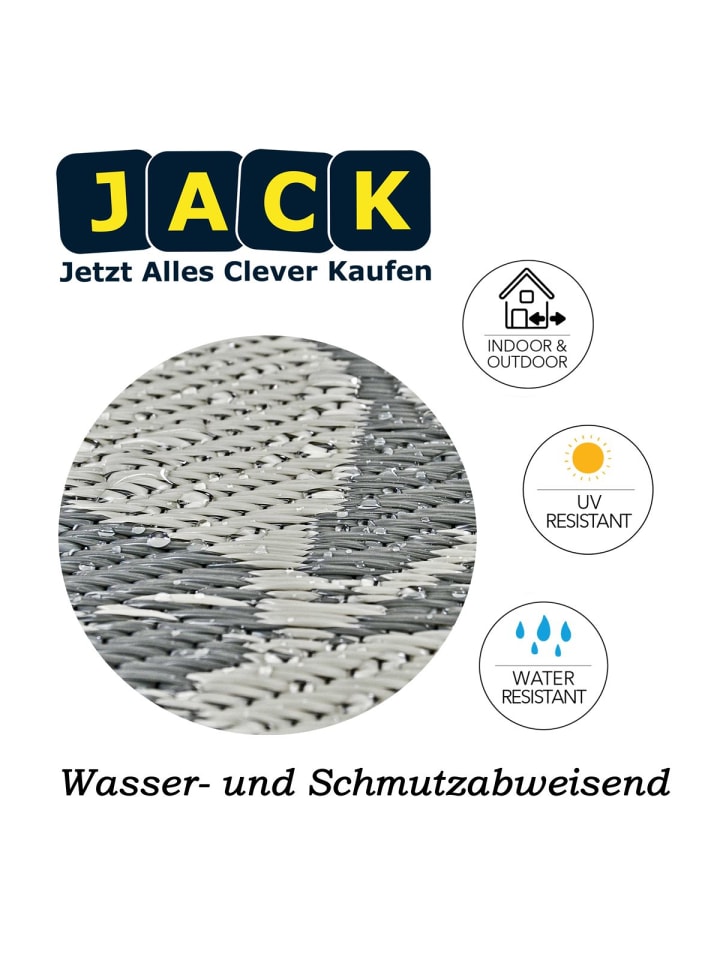JACK Outdoor Teppich 120x180cm In- & Outdoor in Blatt Grau günstig kaufen 120x180cm