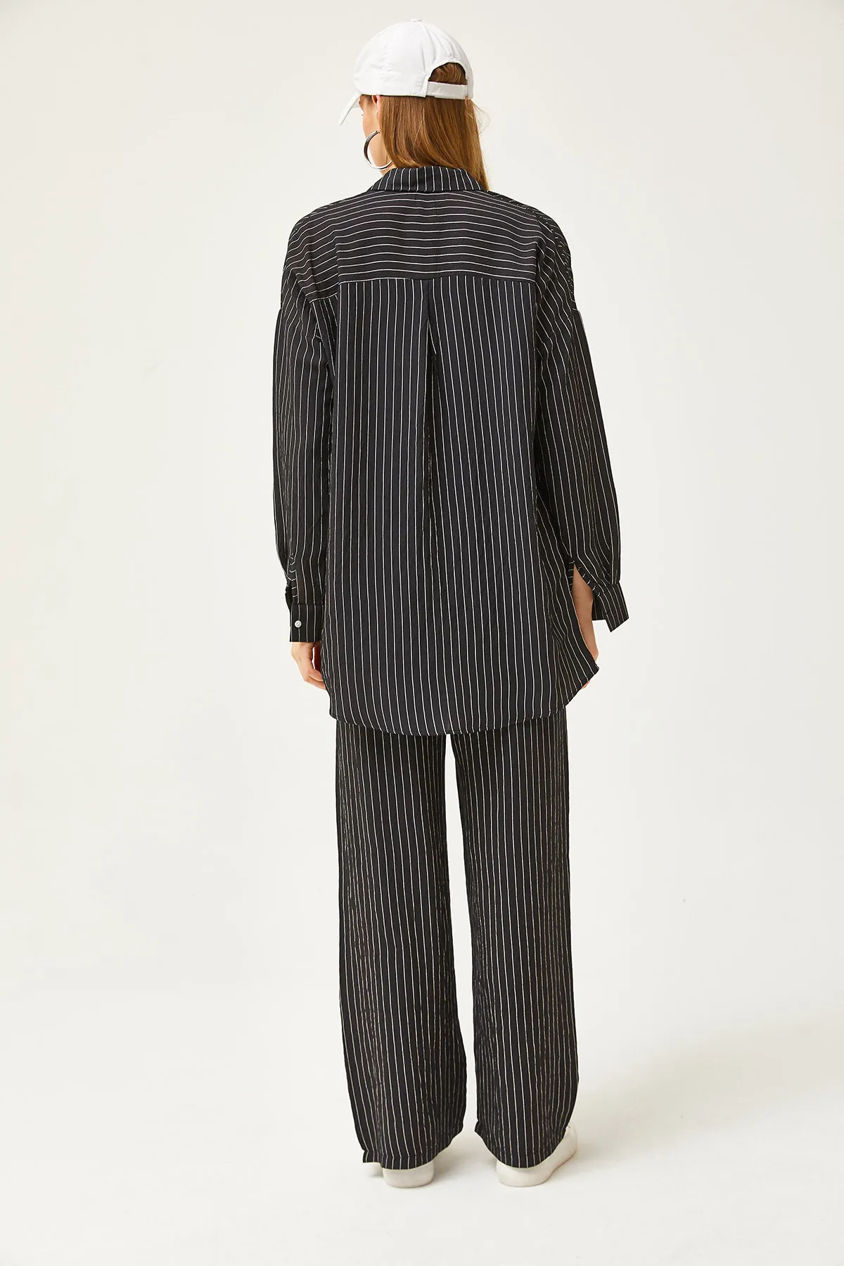 Olalook  Schwarzes gestreiftes Hemd-Hosen-Set für Damen TKM-19000282