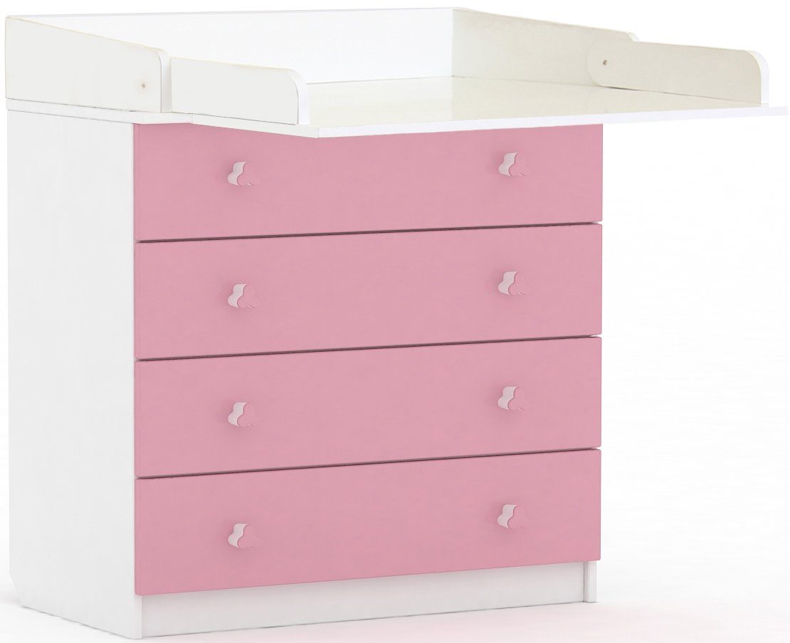 Polini kids Wickelkommode Simple 1580, weiß/rosa, mit aufklappbarem Wickelaufsatz
