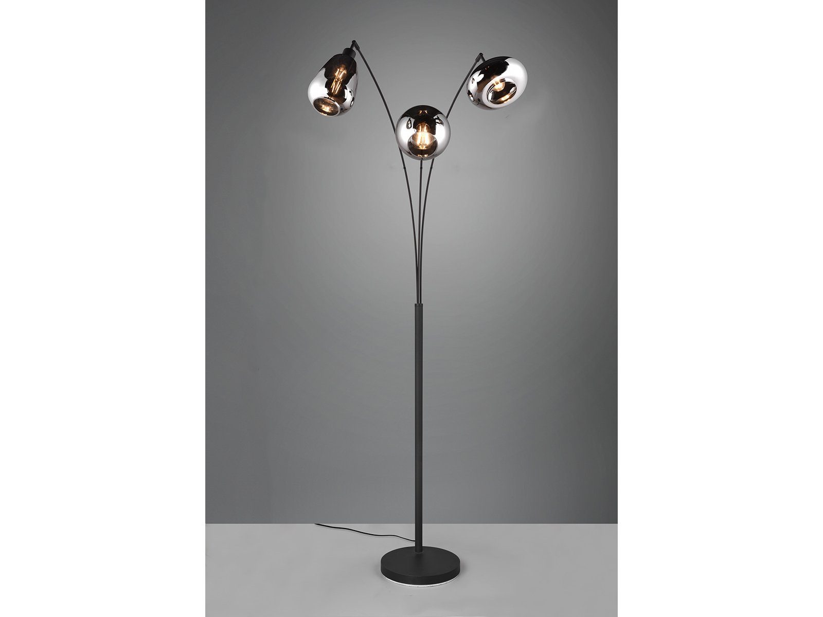 meineWunschleuchte LED Stehlampe, Dimmfunktion, LED wechselbar, Warmweiß, große Designer Leselampe dimmbar, schwarz, Kugel Rauchglas Höhe 200cm