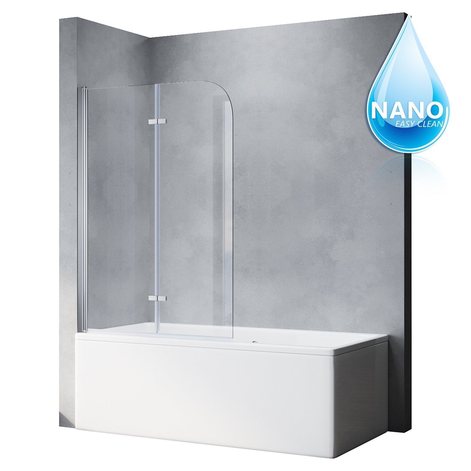SONNI Badewannenfaltwand Badewannenaufsatz Faltwand 2-teilig 1000 x 1300 mm, NANO Glas Duschwand ESG