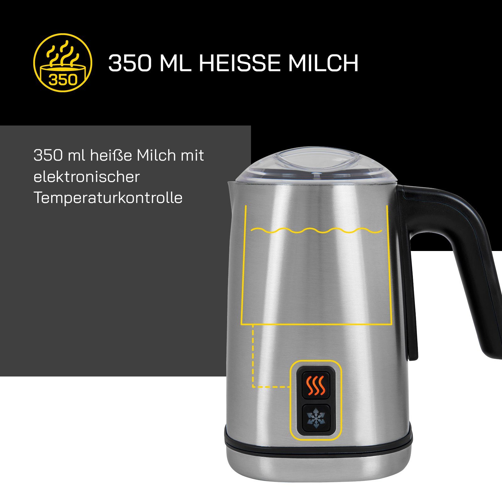 Gutfels Milchaufschäumer MILK 5010, 500,00 W, Hochwertiges Edelstahldesign, 350 ml Kapazität, Testsieger