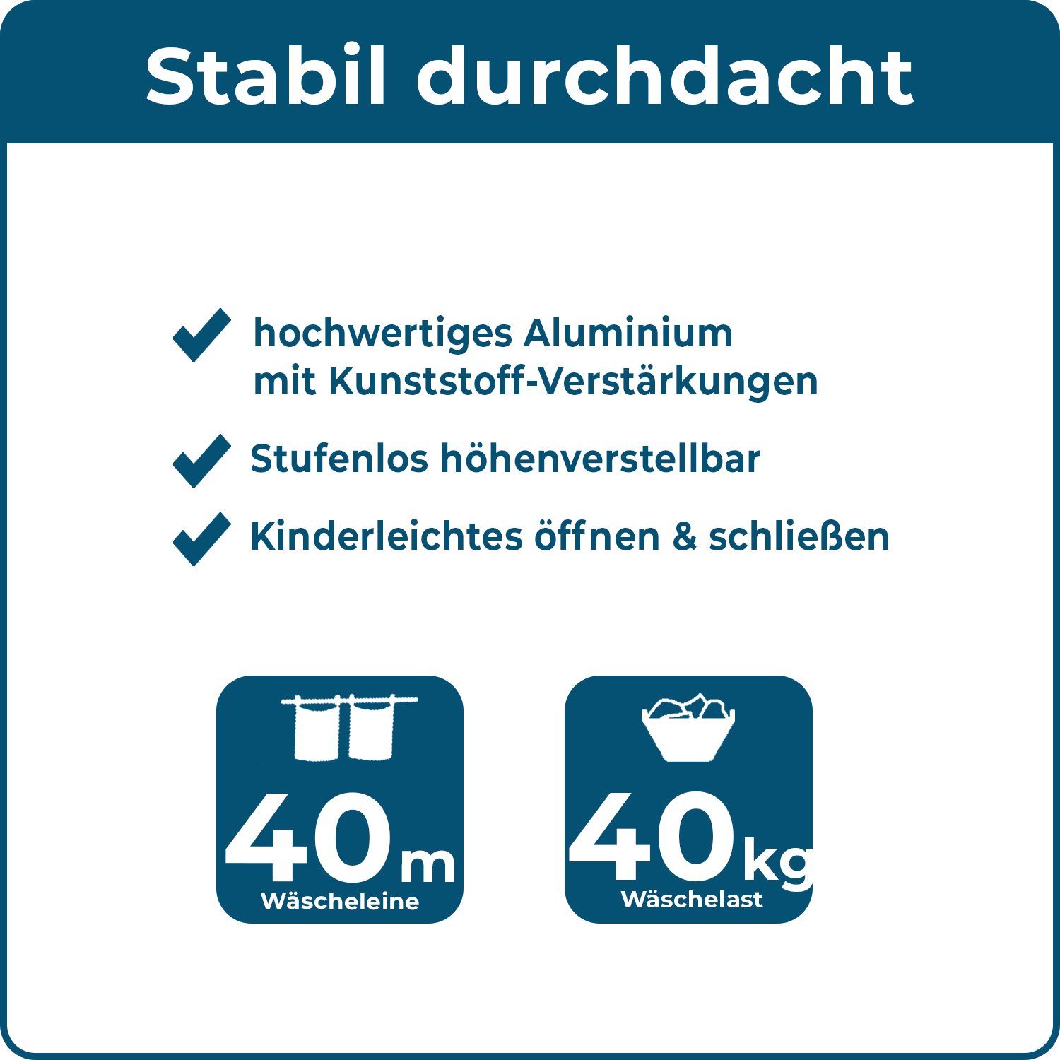 Blome Wäschespinne Alustar 40 Meter inkl. Bodenhüls, Wäsche Spinne draußen, Made in Germany