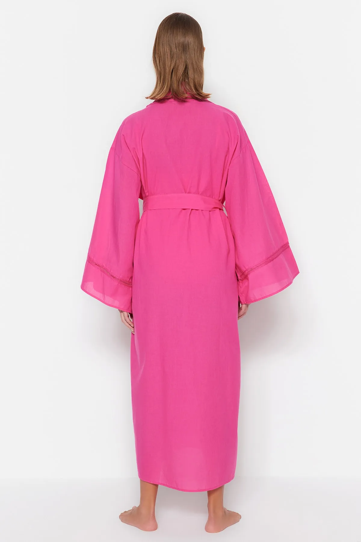 Trendyol Collection  Rosa Maxi-Accessoire mit gewebten Streifen und Gürtel, 100 % Baumwolle, Kimono und Kaftan TBESS21KM0094