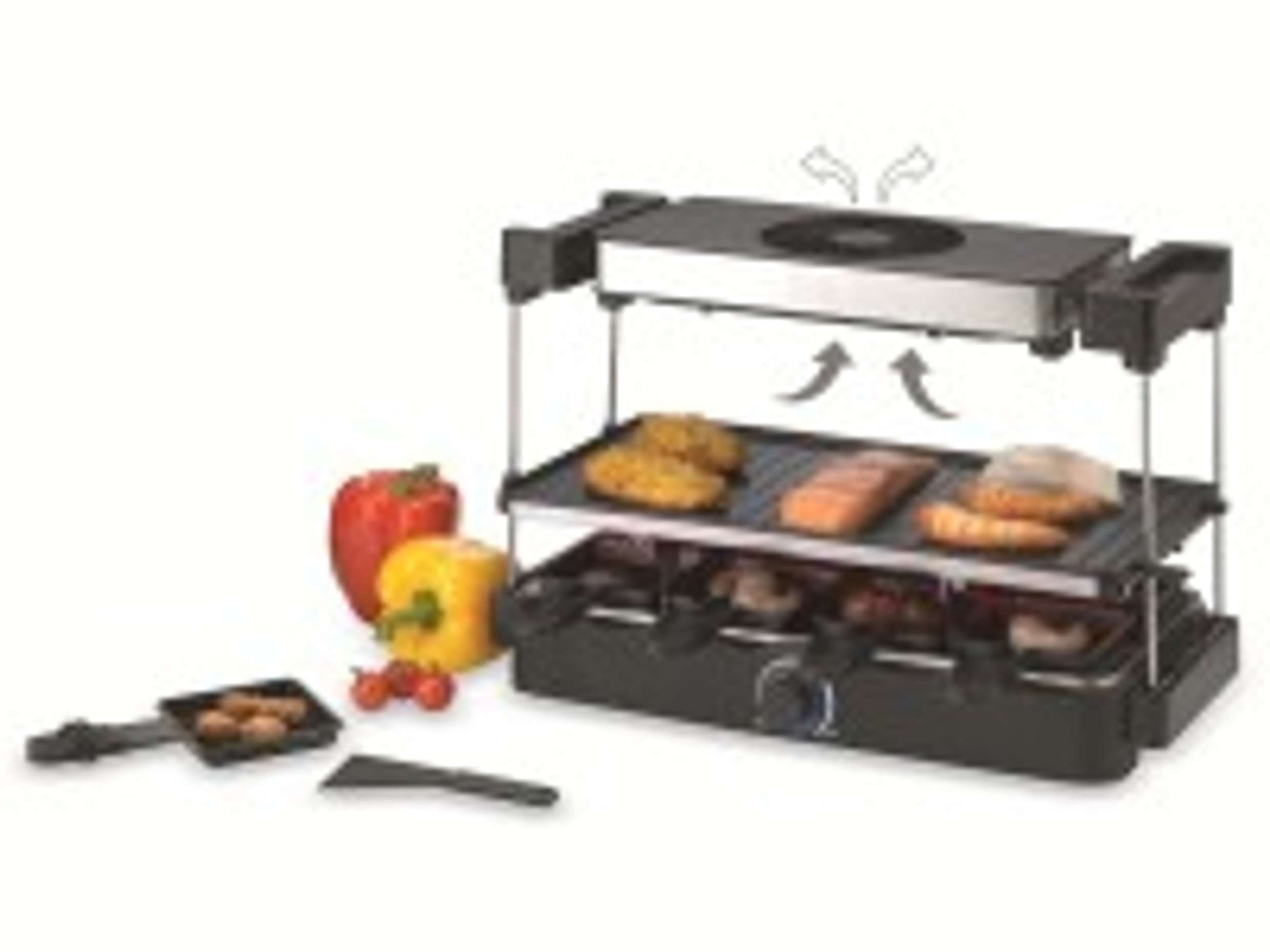 TREBS Tischgrill 15110, 1200 W, 4-im1-Kombigrill mit Dunstabzugshaube