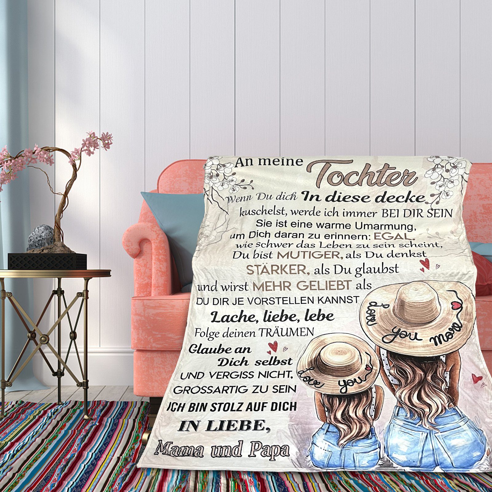 Einschlagdecke Personalisierte Kuscheldecke An unsere Tochter von Eltern( 150*200cm), TWSOUL