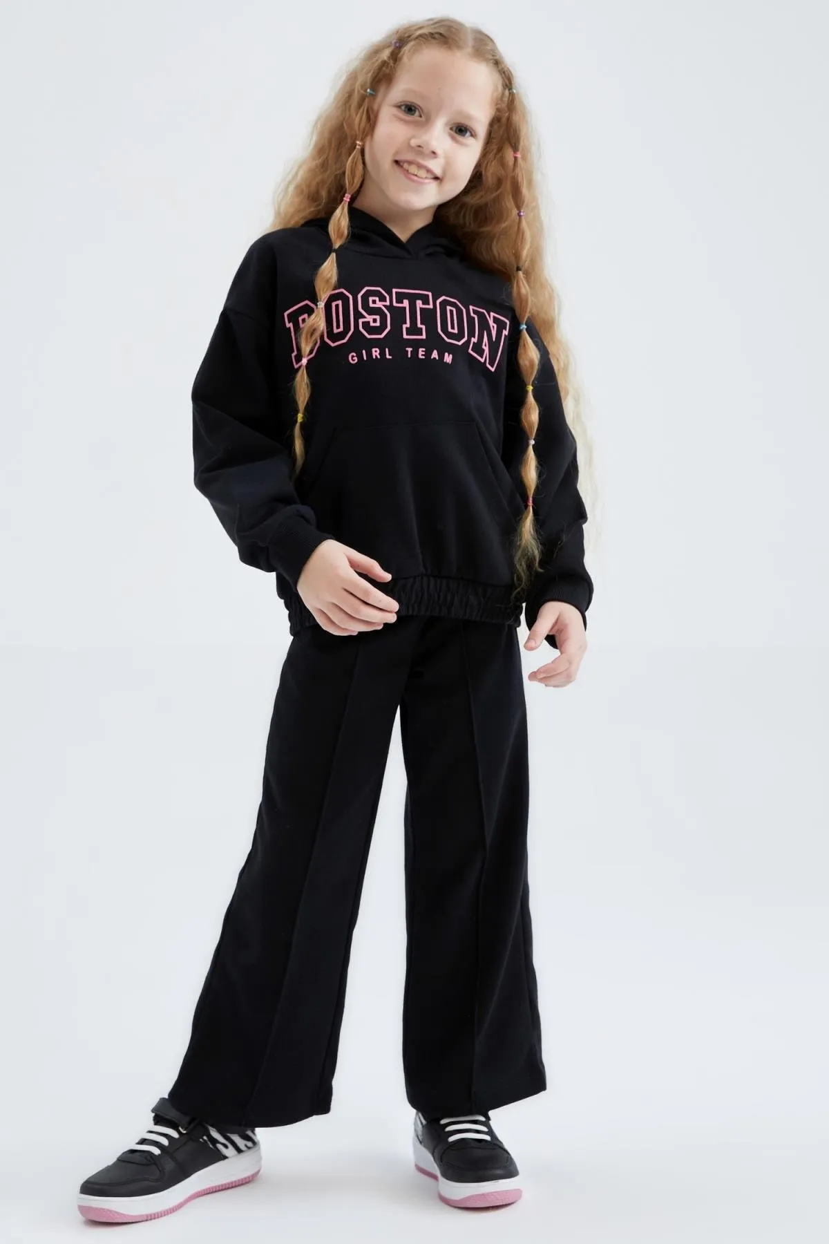 DeFacto  2-teiliges Set mit bedruckter Sweatshirt-Trainingshose für Mädchen mit Kapuze