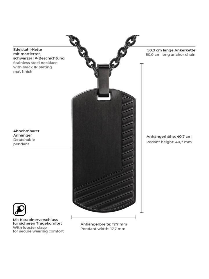 True Rebels Kette mit Anhänger Edelstahl schwarz in schwarz günstig kaufen 50 cm