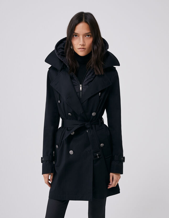 Trench long en coton lourd capuche amovible femme
