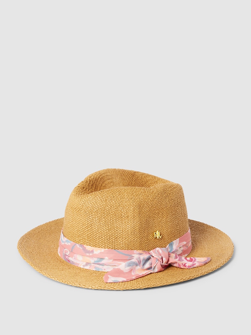 Fedora mit Hutband mit floralem Print in beige