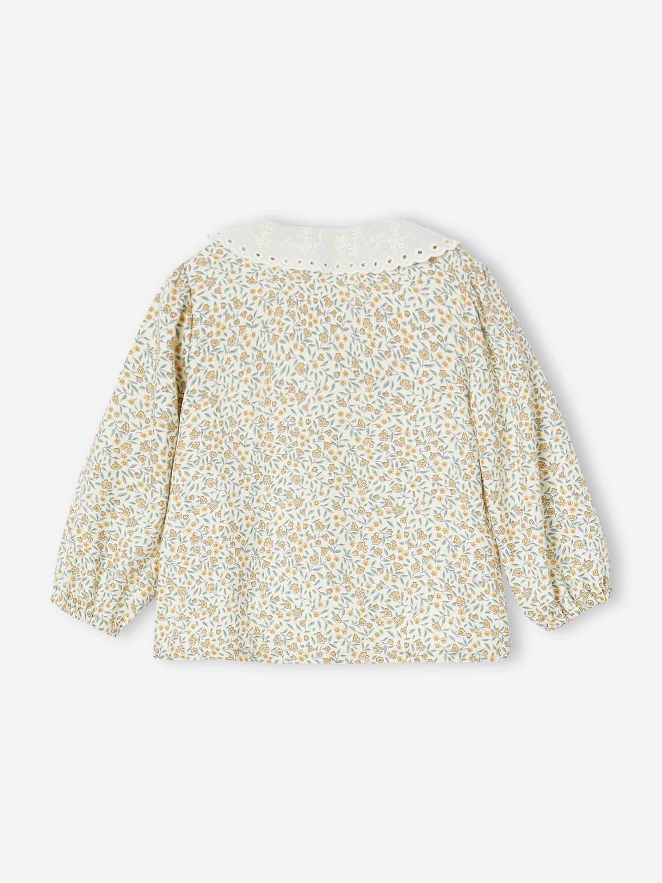 Blouse impriméé bébé col brodé vieux rose
