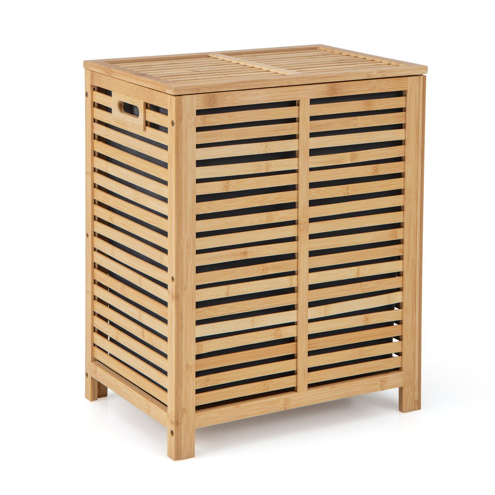 COSTWAY Wäschekorb, Bambus, 80L, mit Deckel & ausnehmbarem Wäschesack, Natur
