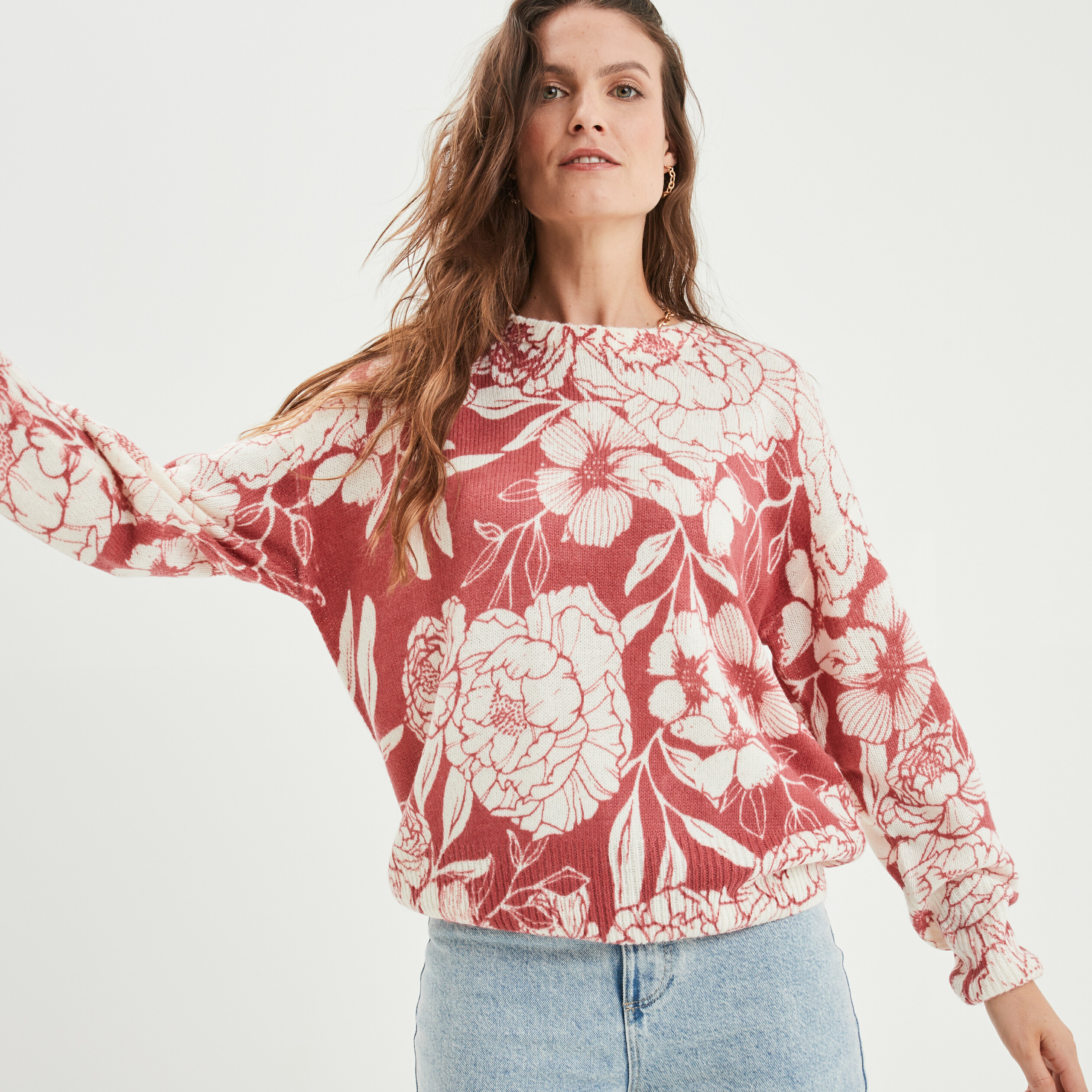 Pull col rond manches longues rose clair femme | La Halle